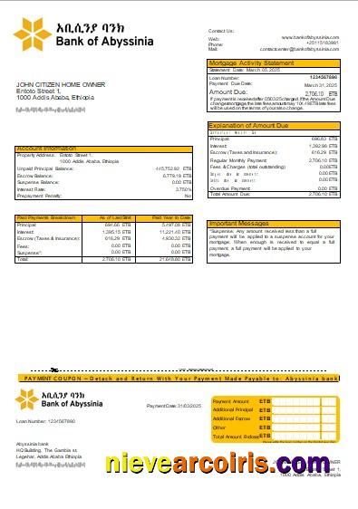 Ethiopia Bank of Abyssinia bank mortgage statement